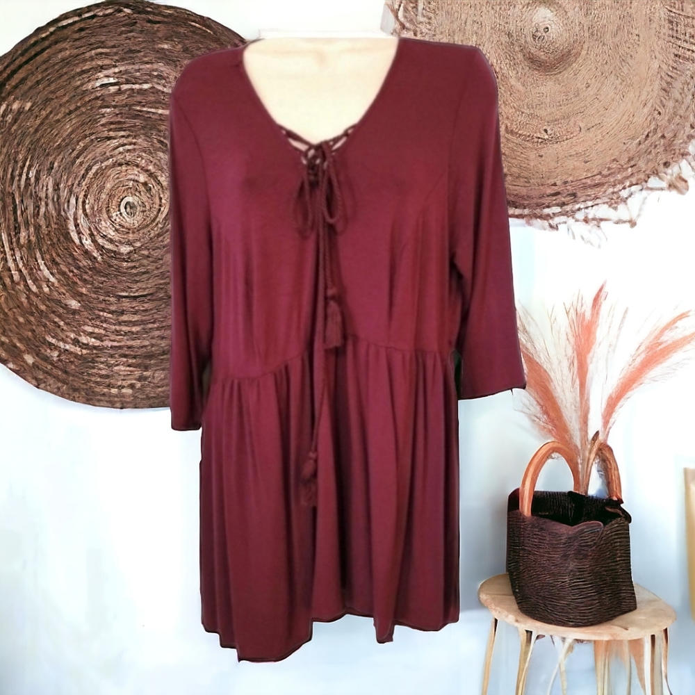 Bohemian blouse with tassels 3/4 sleeve oversized boho style tunic Size 1x